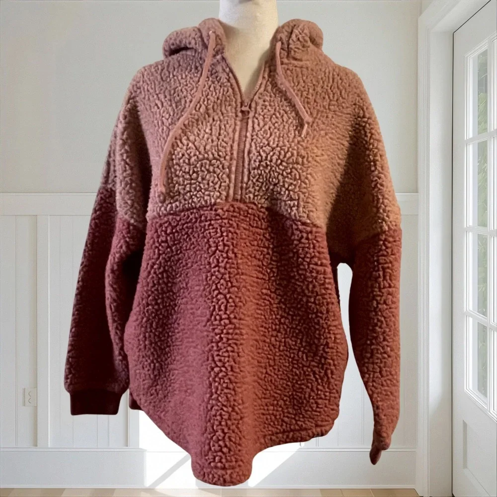 PINK VICTORIA'S SECRET Sherpa Fleece Half-Zip Hoodie Colorblock Pink XS Cozy - Picture 3 of 13